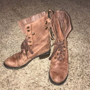 Distressed lace up combat boots